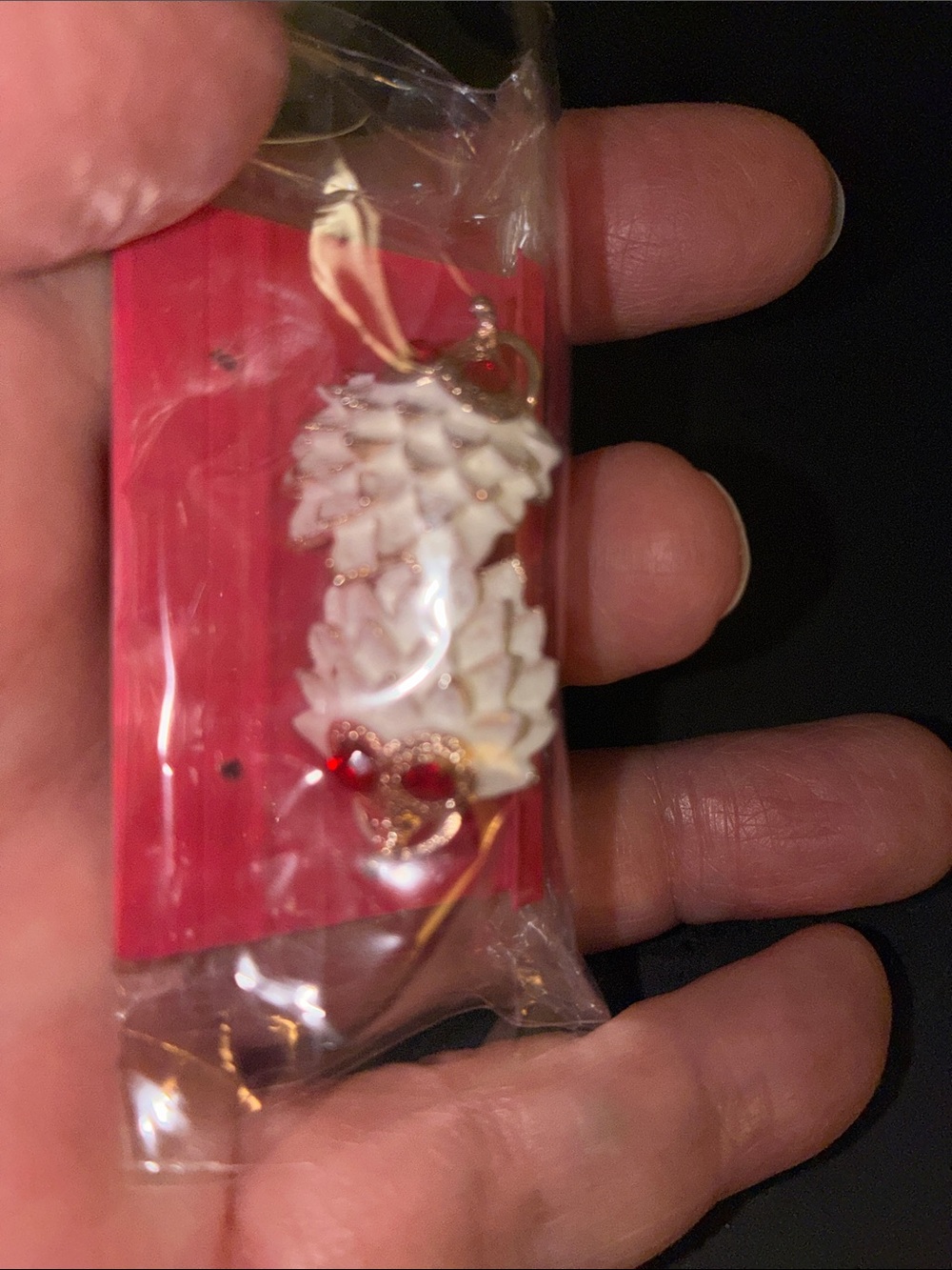 White Hedgehog Omega Earrings with Red Bright Eyes